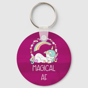Humoureus Unicorn Magical AF op het donkere Rode P Sleutelhanger