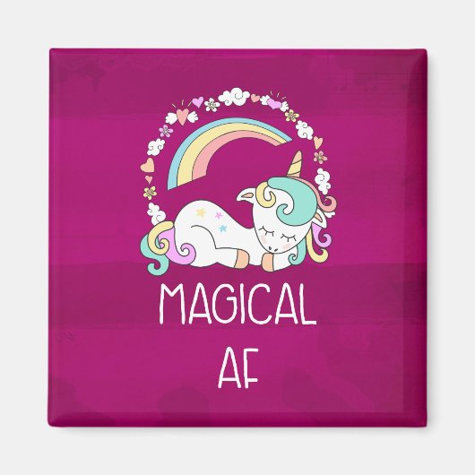 Humoureus Unicorn Magical AF op het roze rode patr Magneet (Voorkant)