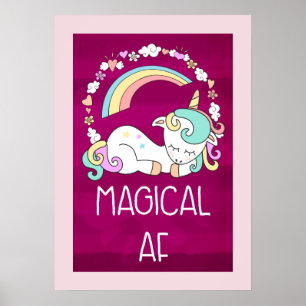 Humoureus Unicorn Magical AF op het roze Rode Patt Poster