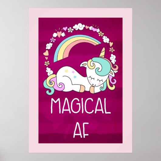 Humoureus Unicorn Magical AF op het roze Rode Patt Poster (Voorkant)