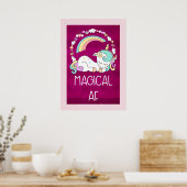 Humoureus Unicorn Magical AF op het roze Rode Patt Poster (Keuken)