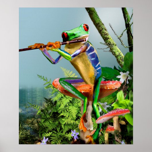 Humoureuze boomkikker die de flank afspeelt poster (Voorkant)