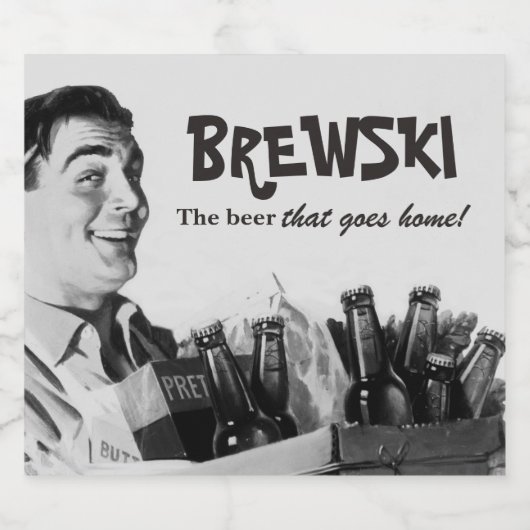 Humoureuze Brewski Retro Nineteen-fifties Beer Bier Etiket (Enkel label)