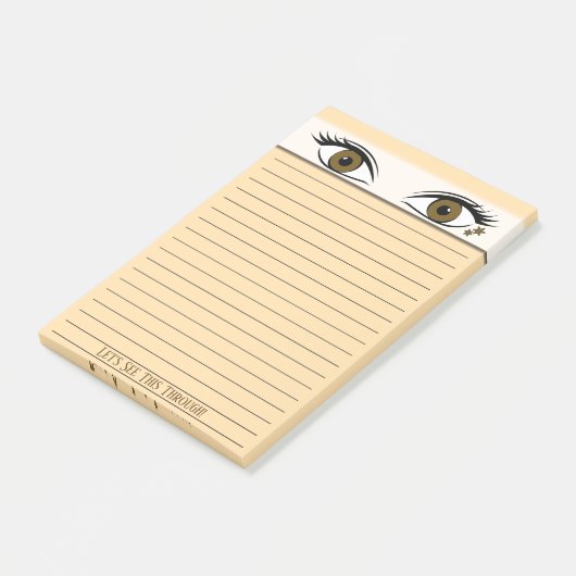 Humoureuze bruine ogen, zwart gelaagd post-it® notes (Schuin)