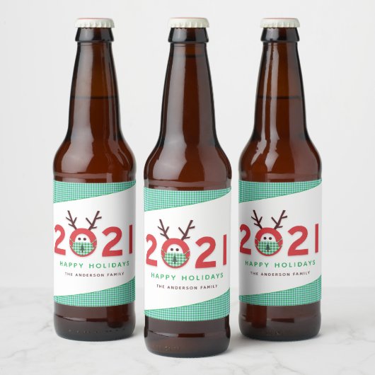 Humoureuze gemaskeerde rendierbout 2021 Aangepaste Bier Etiket (Flessen)