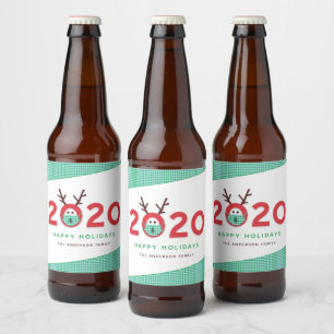 Humoureuze gemaskeerde rendiervakantie 2020 bier etiket