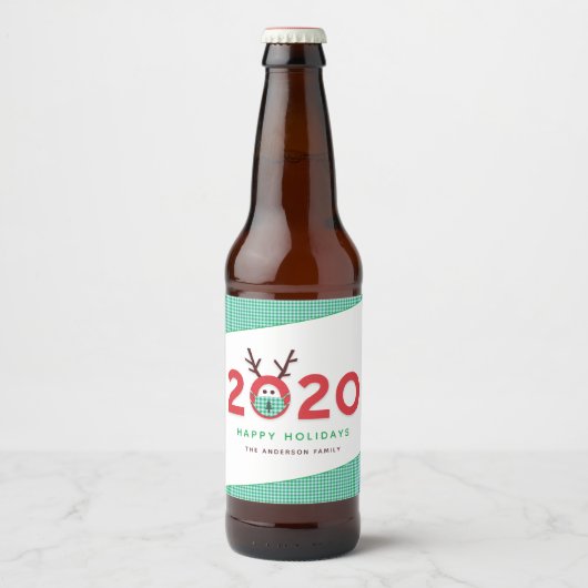 Humoureuze gemaskeerde rendiervakantie 2020 bier etiket (Voorkant)