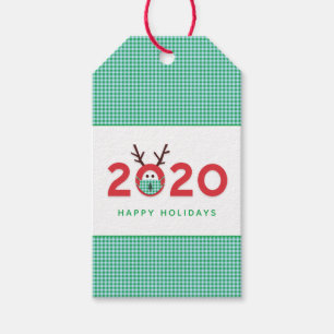 Humoureuze gemaskeerde rendiervakantie 2020 cadeaulabel