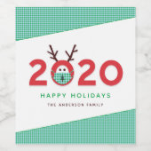 Humoureuze gemaskeerde rendiervakantie 2020 wijn etiket (Enkel label)