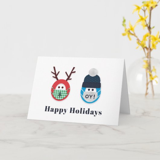 Humoureuze gemaskerde Kerstmis en Hanukkah Holiday Kaart (Gele Bloem)