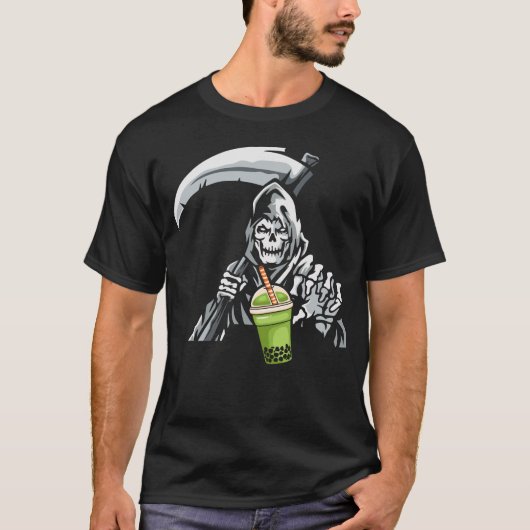 Humoureuze grim Reaper Boba Tea T-shirt (Voorkant)