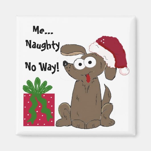 Humoureuze Naughty Dog Kerstmis Cartoon Magneet (Voorkant)