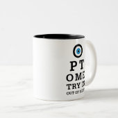 Humoureuze optometrie uit zicht tweekleurige koffiemok (Voorkant rechts)