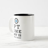 Humoureuze optometrie uit zicht tweekleurige koffiemok (Voorkant links)
