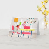 Humoureuze senior Kaart met kat en Beer (Gele Bloem)