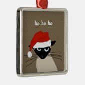 Humoureuze Siamese kat Ho Ho | Funny Santa Kat Metalen Ornament (Rechts)