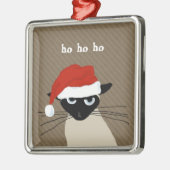 Humoureuze Siamese kat Ho Ho | Funny Santa Kat Metalen Ornament (Links)