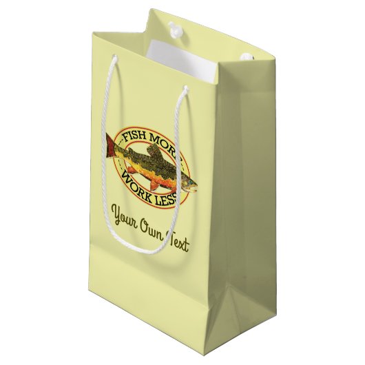 Humoureuze vis meer - minder forel werken Vist Klein Cadeauzakje (Voorkant Gekanteld)