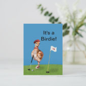 Humoureuze vogel die Golf speelt,  tekst Briefkaart (Staand voorkant)
