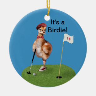 Humoureuze vogel die Golf speelt,  tekst Keramisch Ornament