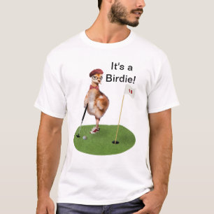 Humoureuze vogel die Golf speelt, tekst T-shirt