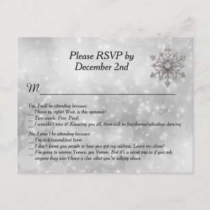 Humoureuze Wintersnowflake Wedding RSVP-Kaart Kaart