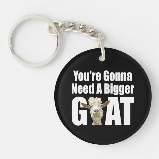 Humoureuze witte geit op zwarte achtergrond sleutelhanger (Voorkant)