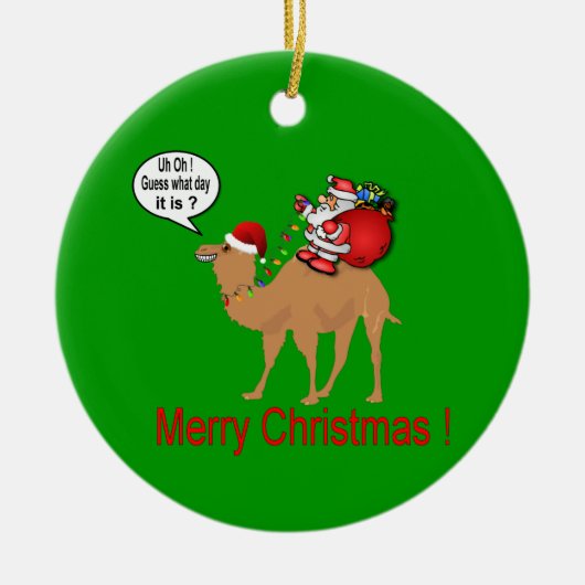 Hump Day Camel met Santa Claus Keramisch Ornament (Voorkant)