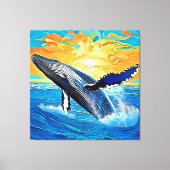 Humpback Sunset Leap Art Canvas Afdruk (Voorkant)