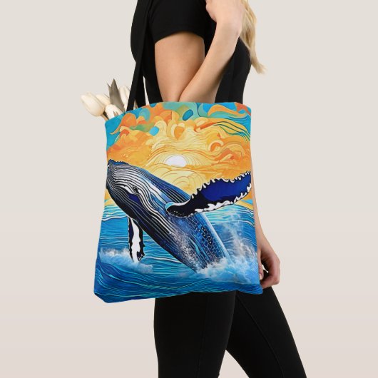 Humpback Sunset Leap Art Tote Bag (Dichtbij)