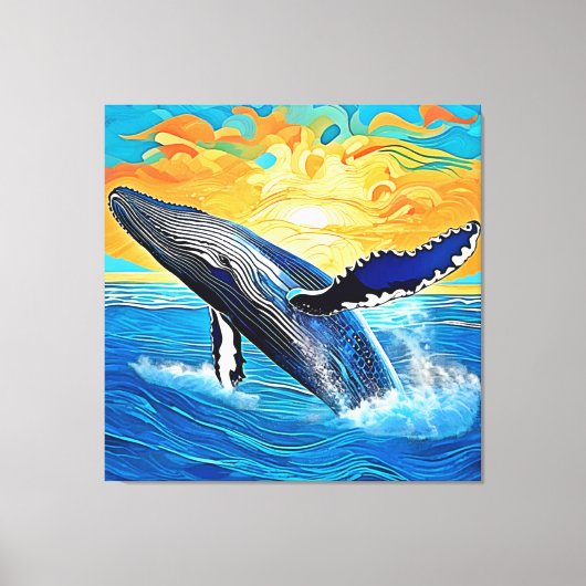 Humpback Sunset Leap Kunst Canvas Afdruk (Voorkant)