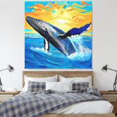Humpback Sunset Leap Kunst Canvas Afdruk (Insitu (Slaapkamer))