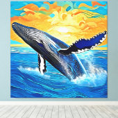 Humpback Sunset Leap Kunst Canvas Afdruk (Insitu (Houten vloer))
