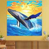 Humpback Sunset Leap Kunst Canvas Afdruk (Insitu (Woonkamer))