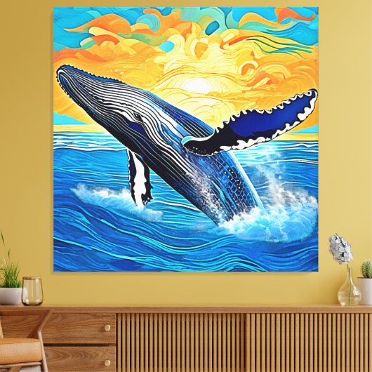 Humpback Sunset Leap Kunst Canvas Afdruk (Insitu (Woonkamer))