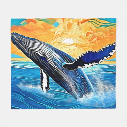 Humpback Sunset Leap Kunst Fleece Deken (Voorkant (Horizontaal))