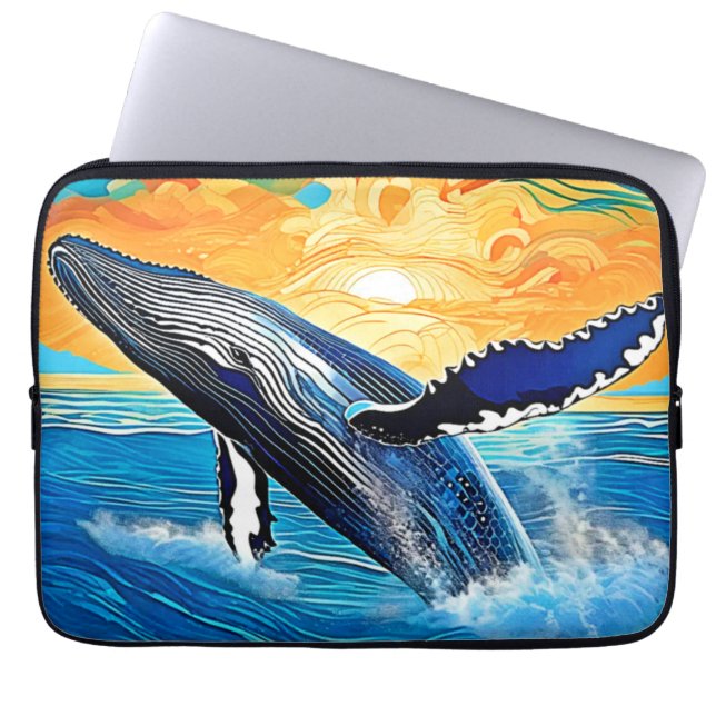 Humpback Sunset Leap Kunst Laptop Sleeve (Voorkant)