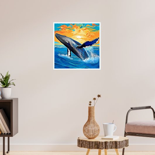 Humpback Sunset Leap Kunst Poster (Woonkamer 3)