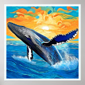 Humpback Sunset Leap Kunst Poster (Voorkant)