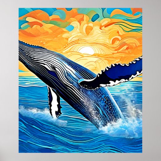 Humpback Sunset Leap Kunst Poster (Voorkant)