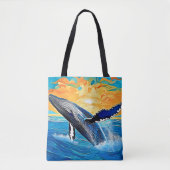 Humpback Sunset Sprong Kunst Tote Bag (Voorkant)