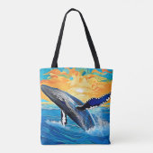 Humpback Sunset Sprong Kunst Tote Bag (Achterkant)