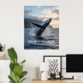 Humpback Whale Breaching at Sunset Poster (Thuiskantoor)