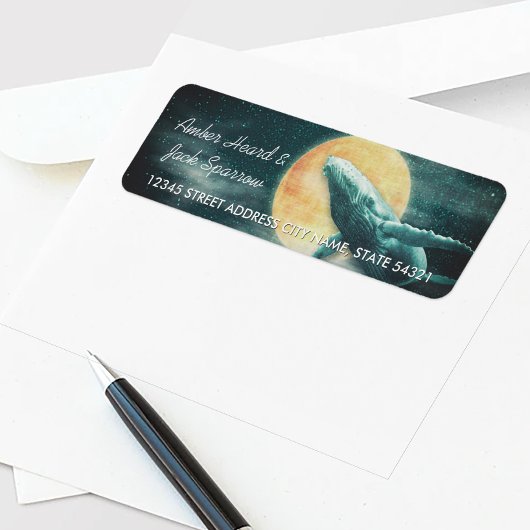 Humpback Whale die naar de maan Adresetiketten vli Etiket