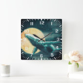 Humpback Whale die naar de muur vliegt Vierkante Klok (Huis)