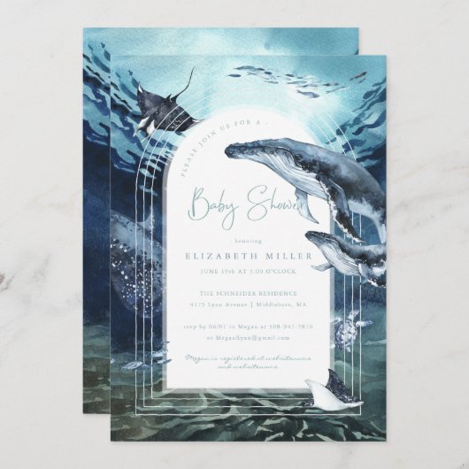 Humpback Whale Ocean Baby shower Invitation Kaart (Voorkant / Achterkant)