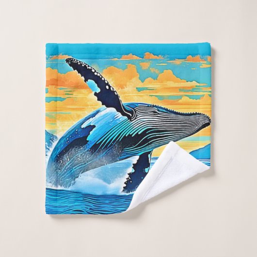 Humpback Whale Ocean Freedom Jump Design Bad Handdoek (Wasdoekje)