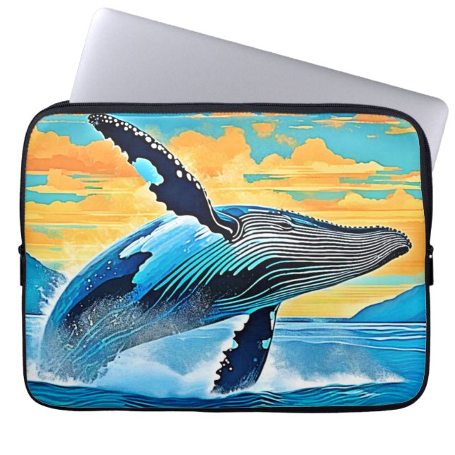 Humpback Whale Ocean Freedom Jump Design Laptop Sleeve (Voorkant)