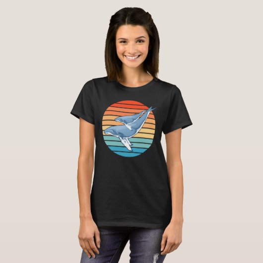 Humpback Whale op Retro Sunset T-Shirt (Voorkant volledig)