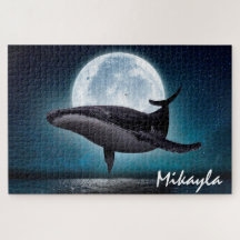 Humpback Whale over Full Moon